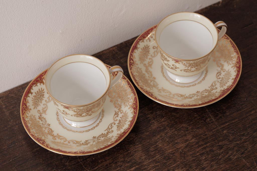 ノリタケ(Noritake、則武、日陶)　マルキ印　エレガントなデザインが魅力のカップ&ソーサー2客セット(2)