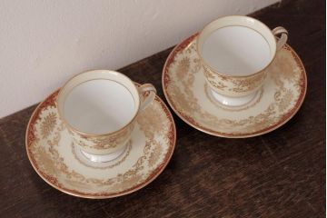ノリタケ(Noritake、則武、日陶)　マルキ印　エレガントなデザインが魅力のカップ&ソーサー2客セット(2)