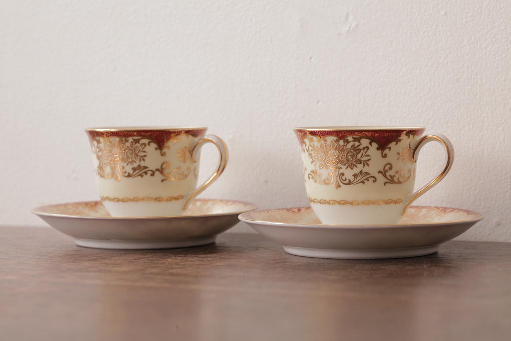 ノリタケ(Noritake、則武、日陶)　マルキ印　エレガントなデザインが魅力のカップ&ソーサー2客セット(2)