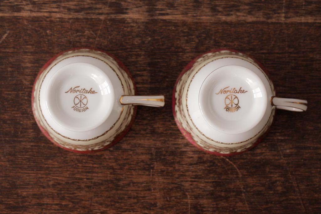 ノリタケ(Noritake、則武、日陶)　マルキ印　エレガントなデザインが魅力のカップ&ソーサー2客セット(2)