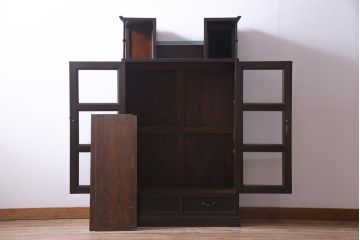 アンティーク家具　大正昭和初期　ナラ材　一味違った個性を放つ変わり型のブックケース(本箱、飾り棚)