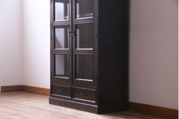 アンティーク家具　大正昭和初期　ナラ材　一味違った個性を放つ変わり型のブックケース(本箱、飾り棚)