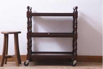 中古　松本民芸家具　上品な雰囲気醸し出すA型ワゴン(キッチンワゴン、キャスターワゴン)(定価約12万円)