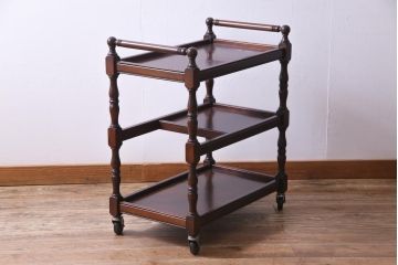 中古　松本民芸家具　上品な雰囲気醸し出すA型ワゴン(キッチンワゴン、キャスターワゴン)(定価約12万円)