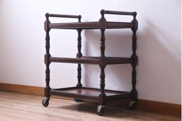 中古　松本民芸家具　上品な雰囲気醸し出すA型ワゴン(キッチンワゴン、キャスターワゴン)(定価約12万円)