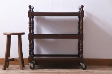 中古　松本民芸家具　上品な雰囲気醸し出すA型ワゴン(キッチンワゴン、キャスターワゴン)(定価約12万円)