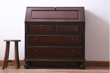 中古　松本民芸家具　H型　ボールフットが特徴的なライティングビューロー(ワークデスク、在宅ワーク、在宅用、チェスト)