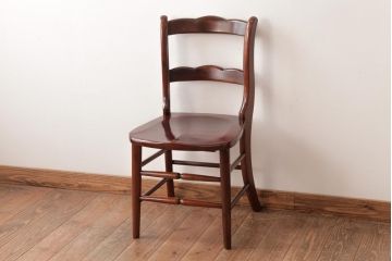 中古　九州民芸家具　赤みがかった色合いと艶が美しいダイニングチェア(板座チェア、ワークチェア)(3)