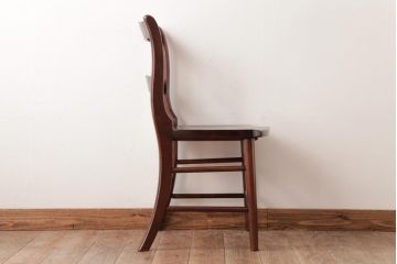 中古　九州民芸家具　赤みがかった色合いと艶が美しいダイニングチェア(板座チェア、ワークチェア)(3)