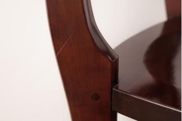 中古　九州民芸家具　赤みがかった色合いと艶が美しいダイニングチェア(板座チェア、ワークチェア)(3)
