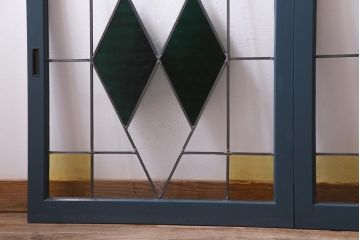 ラフジュ工房オリジナル　古建具リメイク　結霜ガラス　ステンドグラスがノスタルジックな雰囲気漂う戸棚(収納棚、サイドボード)