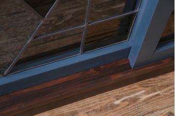 ラフジュ工房オリジナル　古建具リメイク　結霜ガラス　ステンドグラスがノスタルジックな雰囲気漂う戸棚(収納棚、サイドボード)