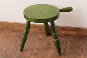 アンティーク雑貨　中古　飛騨産業　キツツキ　持ち手がついたグリーンのミルクスツール(花台)