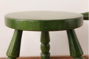 アンティーク雑貨　中古　飛騨産業　キツツキ　持ち手がついたグリーンのミルクスツール(花台)