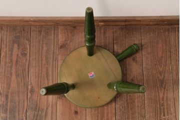 アンティーク雑貨　中古　飛騨産業　キツツキ　持ち手がついたグリーンのミルクスツール(花台)