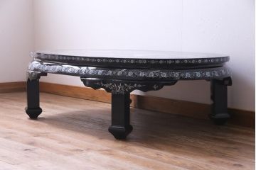 中古　民芸家具　気品あふれる空間づくりにおすすめな螺鈿細工の座卓(ローテーブル、センターテーブル)(定価約80万円)