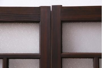ラフジュ工房オリジナル　リメイク家具　ダイヤガラスとすりガラスを組合せた情緒あふれる戸棚(収納棚、サイドボード)