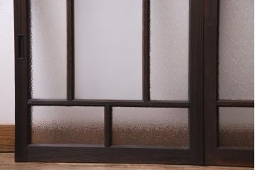 ラフジュ工房オリジナル　リメイク家具　ダイヤガラスとすりガラスを組合せた情緒あふれる戸棚(収納棚、サイドボード)