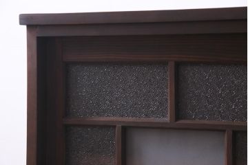 ラフジュ工房オリジナル　リメイク家具　ダイヤガラスとすりガラスを組合せた情緒あふれる戸棚(収納棚、サイドボード)