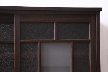 ラフジュ工房オリジナル　リメイク家具　ダイヤガラスとすりガラスを組合せた情緒あふれる戸棚(収納棚、サイドボード)