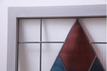 ラフジュ工房オリジナル　古建具リメイク　ノスタルジックなステンドグラス入り戸棚(収納棚、サイドボード、キャビネット)