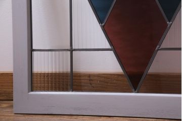 ラフジュ工房オリジナル　古建具リメイク　ノスタルジックなステンドグラス入り戸棚(収納棚、サイドボード、キャビネット)