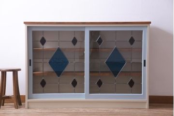 ラフジュ工房オリジナル　古建具リメイク　ステンドグラスがおしゃれな戸棚(収納棚、サイドボード)