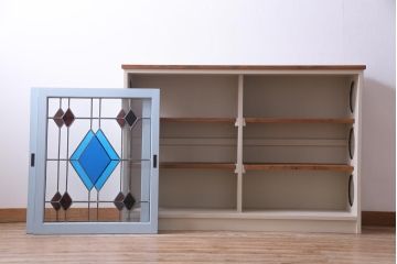 ラフジュ工房オリジナル　古建具リメイク　ステンドグラスがおしゃれな戸棚(収納棚、サイドボード)