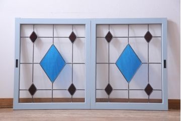 ラフジュ工房オリジナル　古建具リメイク　ステンドグラスがおしゃれな戸棚(収納棚、サイドボード)