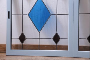 ラフジュ工房オリジナル　古建具リメイク　ステンドグラスがおしゃれな戸棚(収納棚、サイドボード)