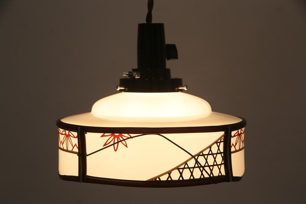 天井照明 ペンダントライト 昭和レトロ 和 インテリア 当時物 ペンダントライト Remo 31cm 図柄あり ホーロー 電球別売 LED