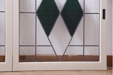 ラフジュ工房オリジナル　古建具リメイク　ステンドグラス入りのモダンな戸棚(収納棚、サイドボード)