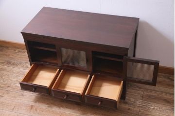 リメイク家具　松本民芸　シックな佇まいが魅力的な脚付きローボード(テレビボード、リビングボード)