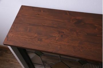 ラフジュ工房オリジナル　古建具リメイク　ステンドグラス入りのおしゃれな戸棚(収納棚、サイドボード)