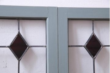 ラフジュ工房オリジナル　古建具リメイク　レトロモダンなステンドグラス入り戸棚(収納棚、サイドボード)
