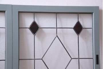 ラフジュ工房オリジナル　古建具リメイク　レトロモダンなステンドグラス入り戸棚(収納棚、サイドボード)