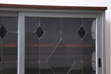 ラフジュ工房オリジナル　古建具リメイク　レトロモダンなステンドグラス入り戸棚(収納棚、サイドボード)