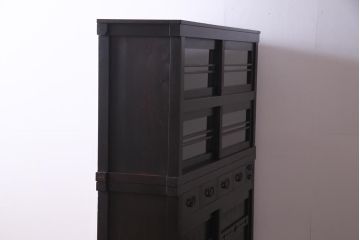 アンティーク家具　和製アンティーク　明治期　深い色味や風合いが味わい深い五尺水屋箪笥(時代箪笥、重ね箪笥、収納棚)