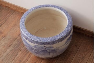 アンティーク雑貨　昭和中期　繊細で優しげな風景画の瀬戸火鉢(手あぶり、鉢カバー)