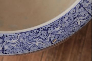 アンティーク雑貨　昭和中期　繊細で優しげな風景画の瀬戸火鉢(手あぶり、鉢カバー)