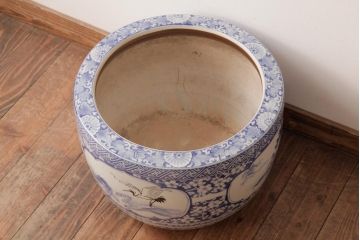 アンティーク雑貨　昭和中期　鶴・梅　和の風情感じる図柄の瀬戸火鉢(手あぶり)