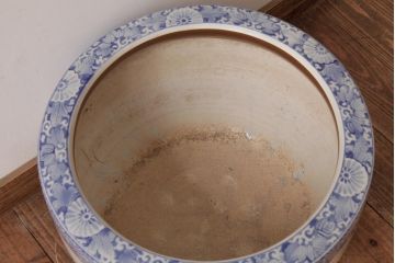 アンティーク雑貨　昭和中期　鶴・梅　和の風情感じる図柄の瀬戸火鉢(手あぶり)