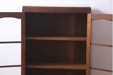 レトロ家具　昭和初期　ナラ材　モールガラス　レトロな雰囲気が味わい深い本箱(収納棚、キャビネット)