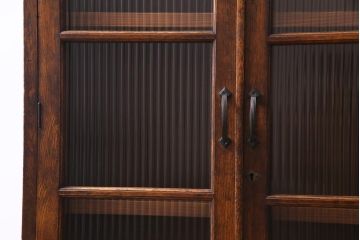 レトロ家具　昭和初期　ナラ材　モールガラス　レトロな雰囲気が味わい深い本箱(収納棚、キャビネット)