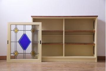 ラフジュ工房オリジナル　古建具リメイク　ステンドグラスがおしゃれな戸棚(収納棚、サイドボード)(1)