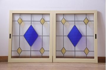 ラフジュ工房オリジナル　古建具リメイク　ステンドグラスがおしゃれな戸棚(収納棚、サイドボード)(1)