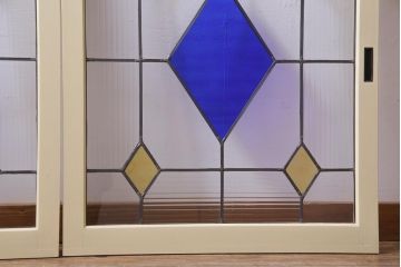 ラフジュ工房オリジナル　古建具リメイク　ステンドグラスがおしゃれな戸棚(収納棚、サイドボード)(1)