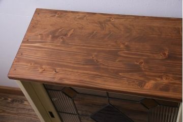 ラフジュ工房オリジナル　古建具リメイク　ステンドグラスがおしゃれな戸棚(収納棚、サイドボード)(1)