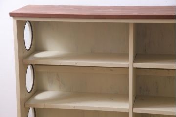 ラフジュ工房オリジナル　古建具リメイク　ノスタルジックなステンドグラス入り戸棚(収納棚、サイドボード)(1)