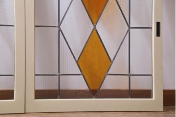 ラフジュ工房オリジナル　古建具リメイク　ノスタルジックなステンドグラス入り戸棚(収納棚、サイドボード)(1)